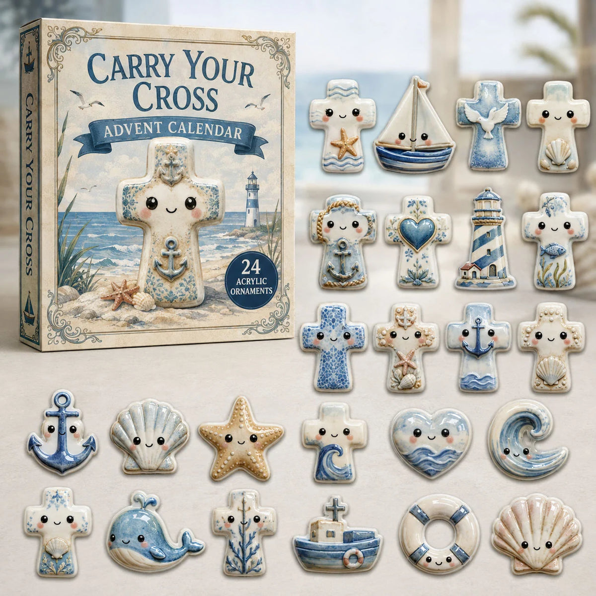 CHRISTMAS KICKOFF 40% OFF - Coastal Faith Advent Calendar 2026 - 24-Day Festive Countdown, Acrylic Charms Blind Box - Gift For Family