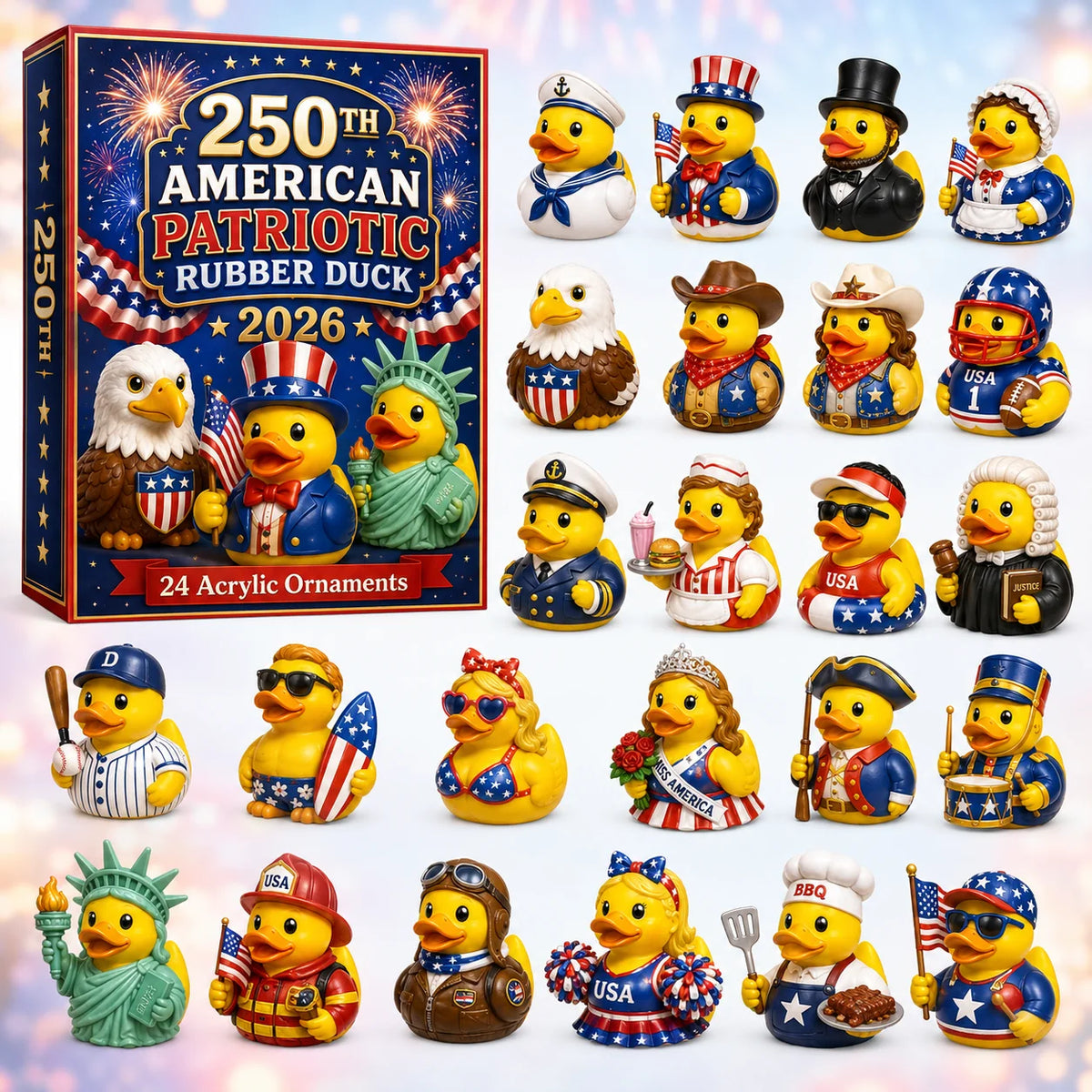 ⭐ CHRISTMAS KICKOFF 40% OFF 💙 - American Patriotic Rubber Duck Advent Calendar 2026 - 24-Day Festive Countdown, Acrylic Charms Blind Box - Gift For Family & Friends