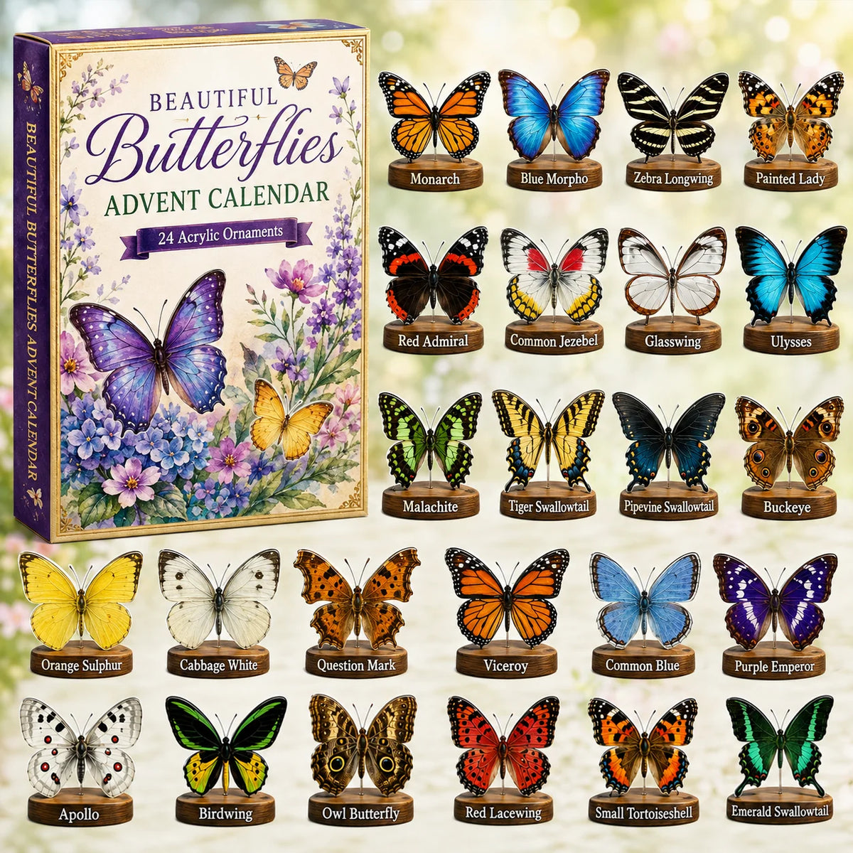 🦋 CHRISTMAS KICKOFF 40% OFF 🌺 - Beautiful Butterflies Advent Calendar 2026 - 24-Day Festive Countdown, Acrylic Charms Blind Box - Gift For Butterfly Lovers