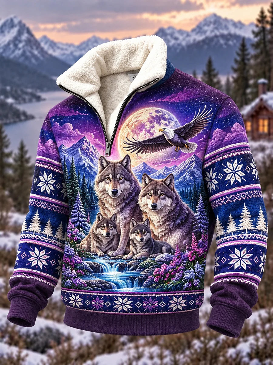 Men's Nordic Forest Animal Fleece-Lined  Casual Sweatshirt